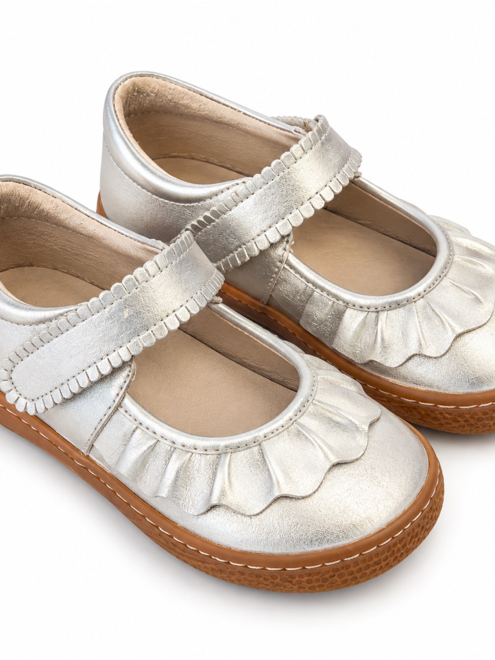 Livie & Luca Metallic Silver Ruffle Mary Jane Kids Shoes